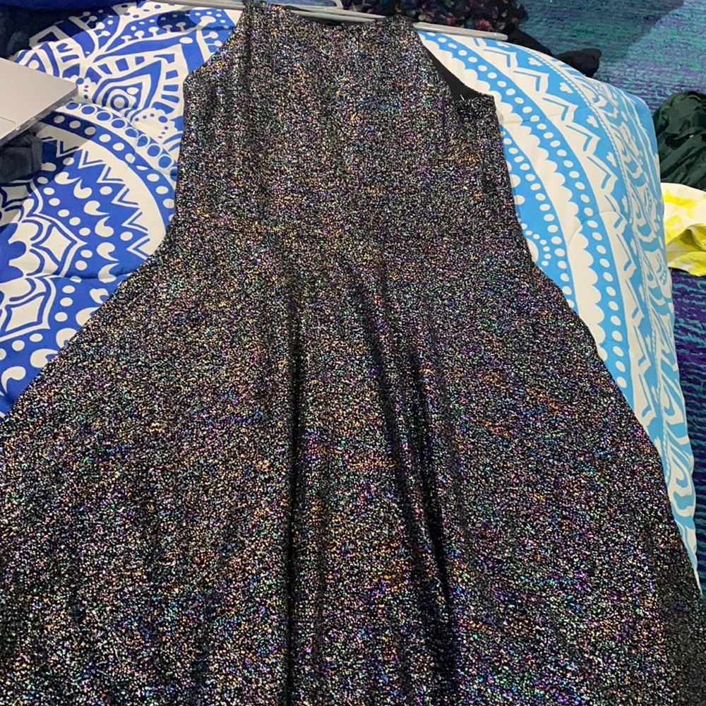 sparkly rainbow black dress